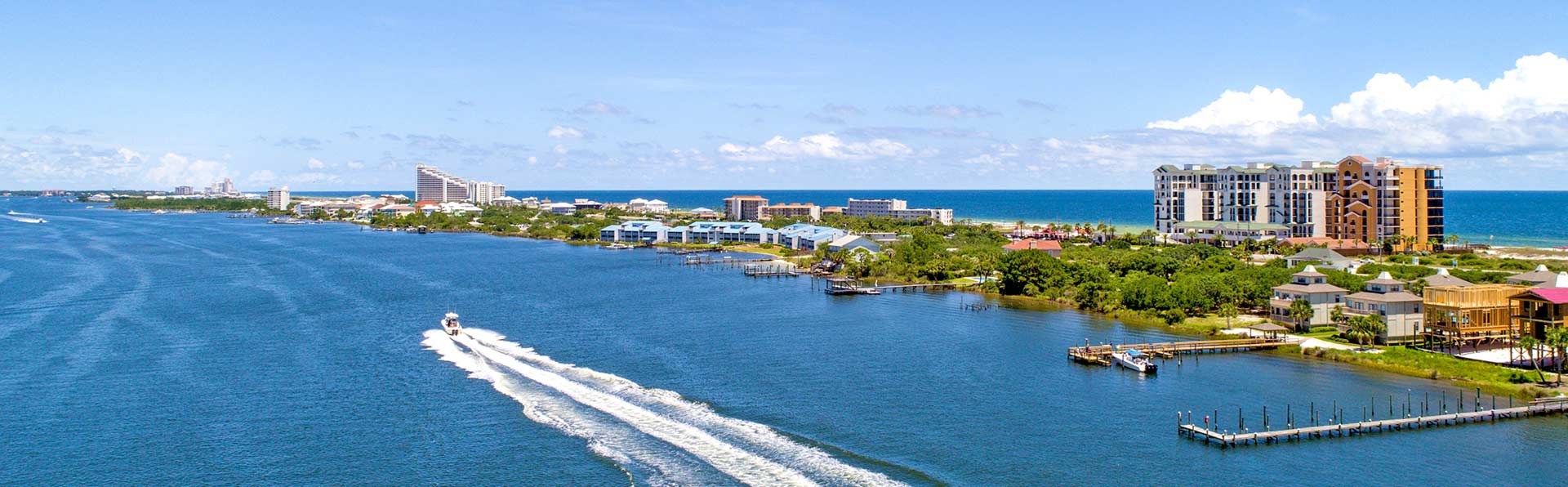 blue water and tall condos along perdido key fl
